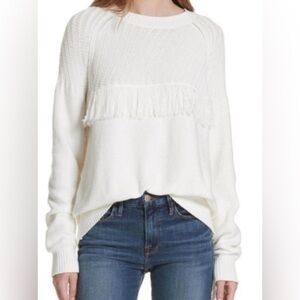 FRAME Fringed Knit Sweater Off White Size L EUC